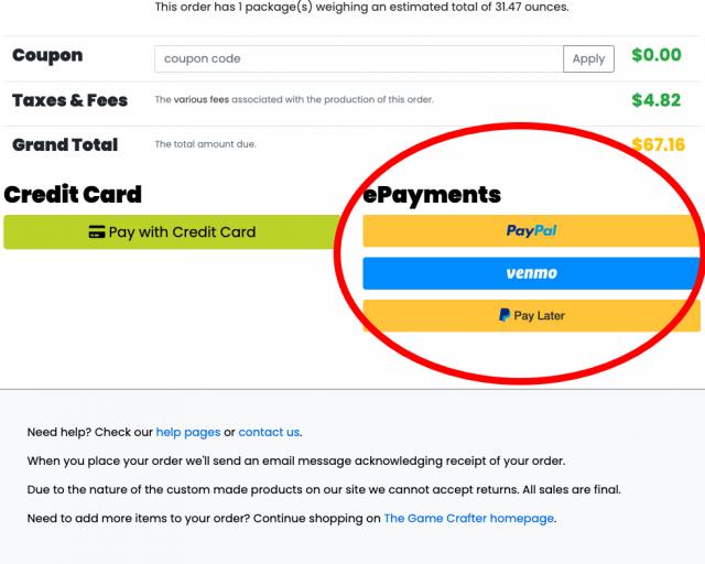 The Game Crafter - Website Updates - New Payment Methods Available